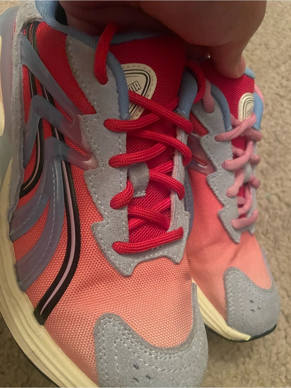 Puma Pink and Light Blue Kids Sneakers dinosaur collection